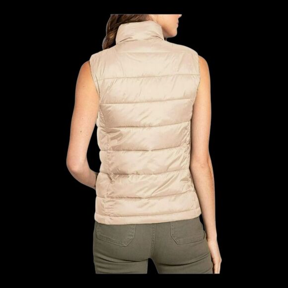 Love Tree Ultra Light Travel Packable Puffer Vest Women's Juniors L Khaki Zip Up - Picture 2 of 16